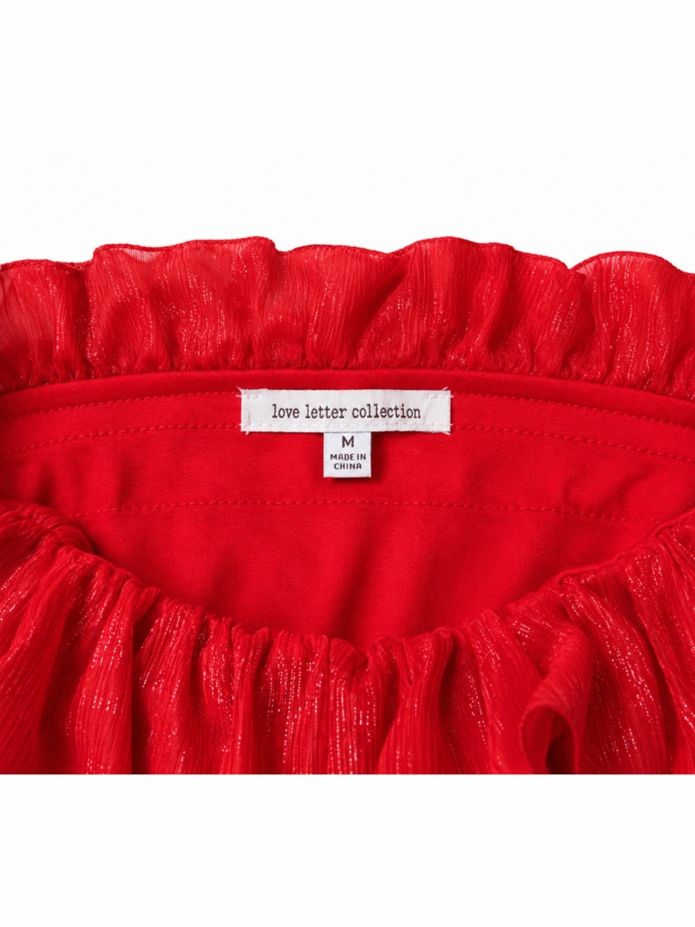 Red Shimmer Ruffle Crop Top - Picture 2 of 3